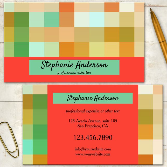 Berufliche Visitenkarte (Modern eye catching business card featuring a colorful and bold checkered pattern)