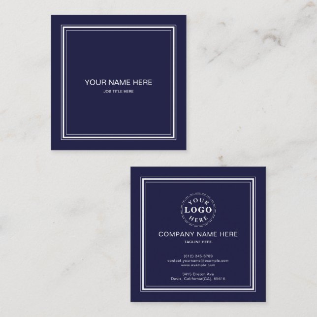 Berufliche Visitenkarte Sleek Navy Square (Vorne/Hinten)