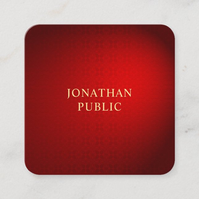Berufliche Vorlage Eleganter Red Damask Gold Name Quadratische Visitenkarte (Vorderseite)