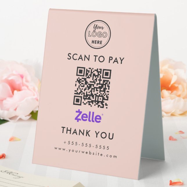 Berufliche Zelle QR Code Scan to Pay Logo Blush Tischaufsteller (In Situ (Hochzeit))
