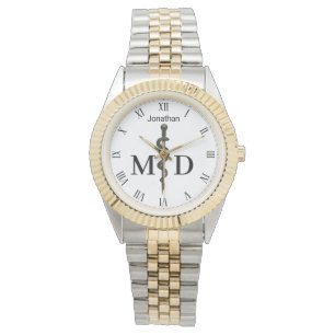 Beruflicher Asclepius Black Medical Doctor MD Armbanduhr
