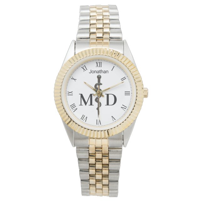 Beruflicher Asclepius Black Medical Doctor MD Armbanduhr (Vorderseite)