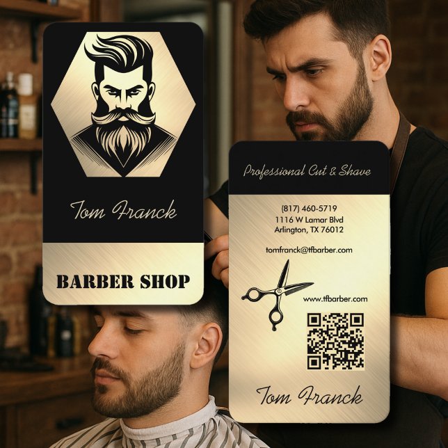 Beruflicher Barbershop Black&Gold Visitenkarte (Von Creator hochgeladen)