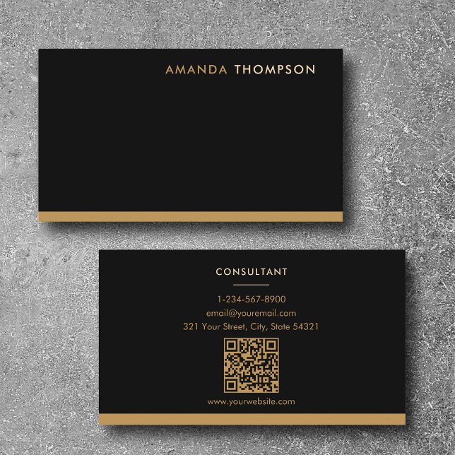 Beruflicher Black Gold Luxe Minimalistischer QR Co Visitenkarte (Professional Black Gold Luxury Minimalist QR Code Business Card)