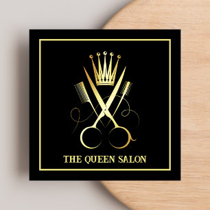 Beruflicher Black & Gold Schere Friseur Quadratische Visitenkarte