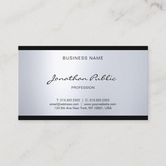 Beruflicher eleganter Glam Handschrift Silver Look Visitenkarte (Vorderseite)
