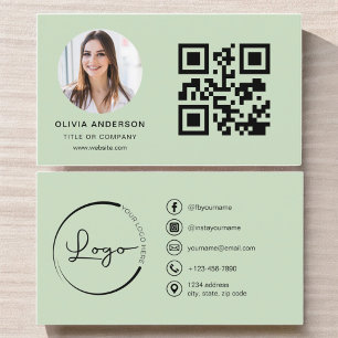 Beruflicher Foto Sage Green QR Code Social Media Visitenkarte