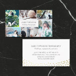 Beruflicher Fotograf in Gold Dots Collage Visitenkarte<br><div class="desc">Eine flache Visitenkarte für einen beruflichen Fotografen, mit der Sie Ihre Arbeit in einer Collage aus Foto mit Platz für sechs Ihrer Fotos präsentieren können. Fügen Sie Ihren Namen und Ihre Spezialität oder Titel oder Service auf dem Cover hinzu. Fügen Sie Ihre Kontaktdaten auf der Rückseite, die mit Imitaten goldenen...</div>