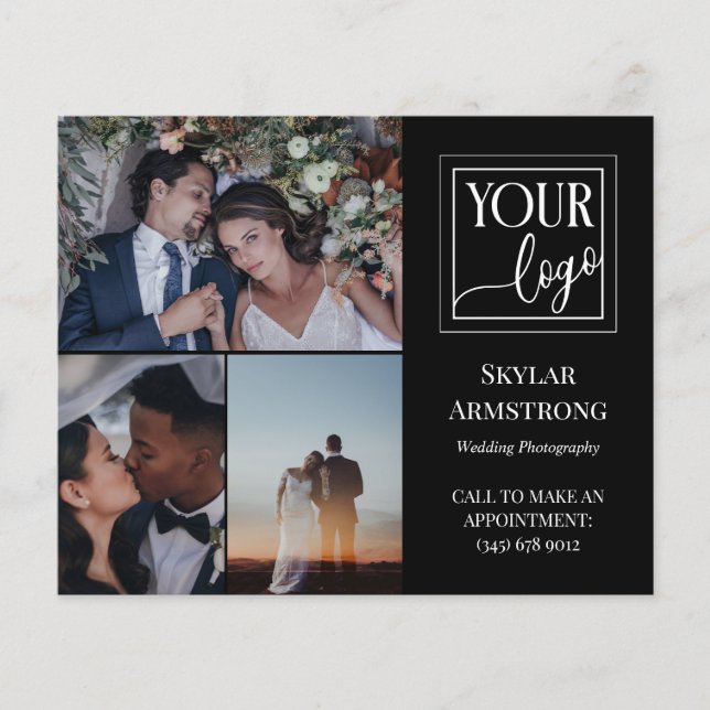 Beruflicher Fotograf mit Schwarz-Fotocollage-Logo Flyer (Vorne)