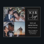 Beruflicher Fotograf mit Schwarz-Fotocollage-Logo Flyer<br><div class="desc">Doppelseitiger Flyer für einen beruflichen Fotografen,  wo Sie drei Ihrer Fotos zusammen mit Ihrem Logo präsentieren können. Fügen Sie Ihren Namen und Ihre Spezialität oder Titel oder Service auf dem Cover hinzu. Auf der Rückseite befinden sich Imitate mit Goldsplitter,  ein weiteres Logo und Ihre Kontaktdaten in Schwarz.</div>