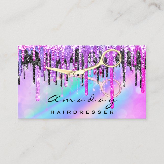 Beruflicher Friseur Goldene Schere Rosa Visitenkarte (Vorderseite)