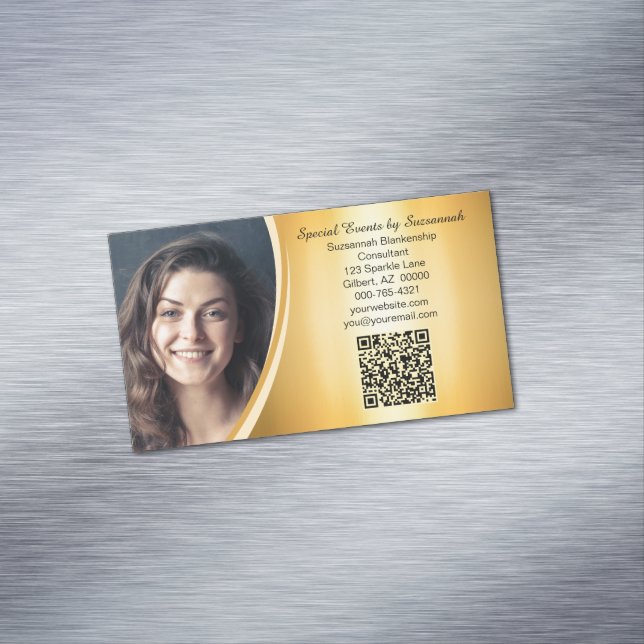 Beruflicher Goldflare-Code für Foto QR Magnetische Visitenkarte (Beispiel)