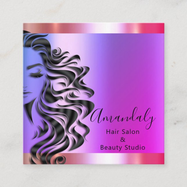 Beruflicher Haarsalon Makeup Lash Lila Pink Quadratische Visitenkarte (Vorderseite)