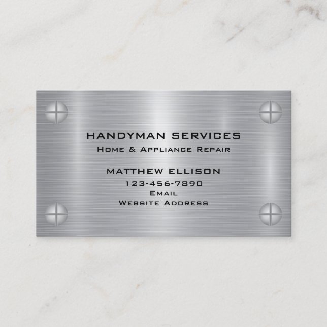 Beruflicher Handyman Zuhause Reparatur Metallstil Visitenkarte (Vorderseite)