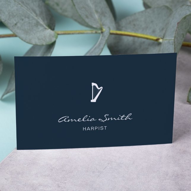 Beruflicher Harpist Minimal Elegant Navy Blau Visitenkarte (Von Creator hochgeladen)