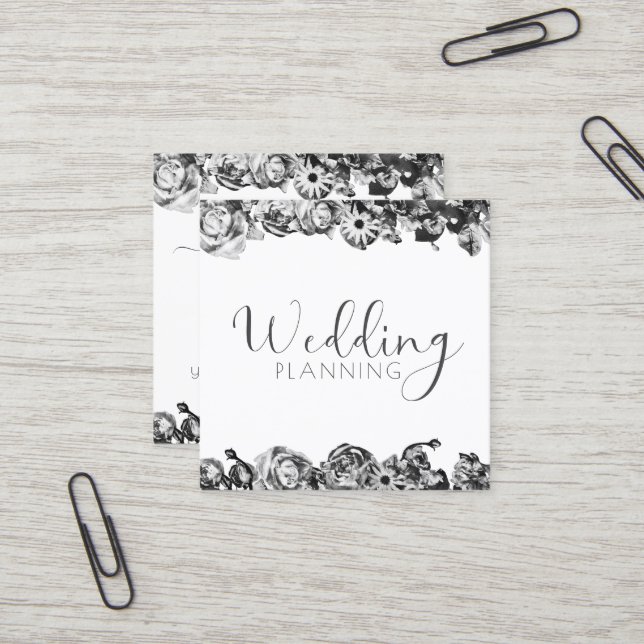 Beruflicher Hochzeitsplaner Elegant Schwarz & Weiß Quadratische Visitenkarte (Vorderseite/Rückseite Beispiel)