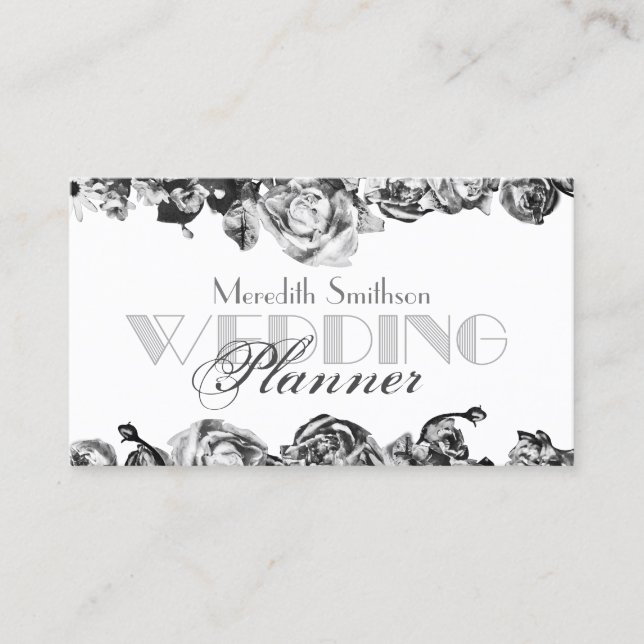 Beruflicher Hochzeitsplaner Elegant Schwarz & Weiß Visitenkarte (Vorderseite)