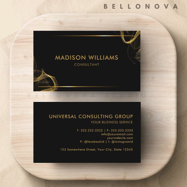 Beruflicher, individualisierbarer Schwarz- und Gol Visitenkarte (Customizable Black and Gold Glitter Professional Business Card)