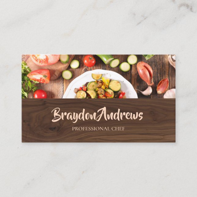 Beruflicher Koch Wood Food Catering Visitenkarte (Vorderseite)
