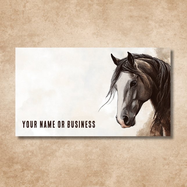 Beruflicher Kontakt mit dem Pferd Visitenkarte (Front - Custom Horse Illustration Professional Contact Business Card)