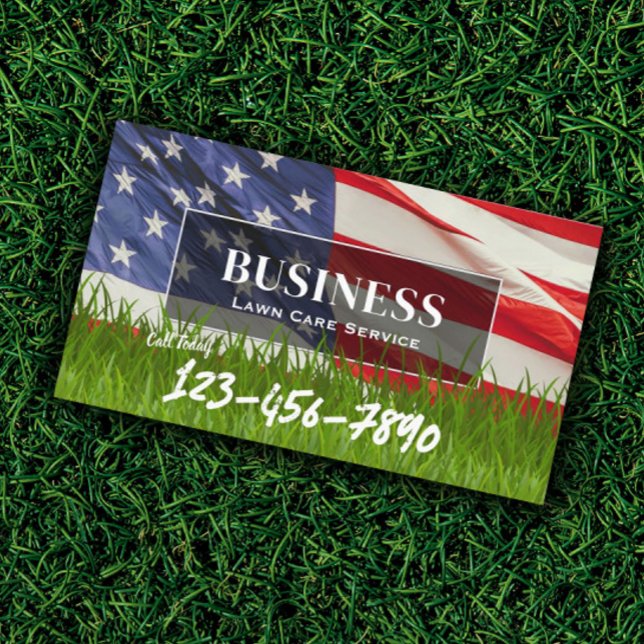 Beruflicher Lawn & Landscaping Service US-Flagge Visitenkarte (Von Creator hochgeladen)