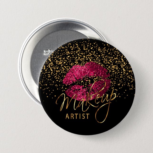 Beruflicher Make-upkünstler - heißes Rosa-Lippen Button (Vorne & Hinten)