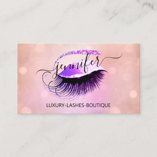 Beruflicher Makeup Lash QR Code Rosa Logo Lila Visitenkarte (Vorderseite)