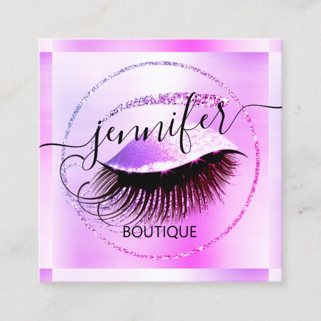 Beruflicher Makeup Lash Shop QR Code Rosa Glitzer Quadratische Visitenkarte (Vorderseite)