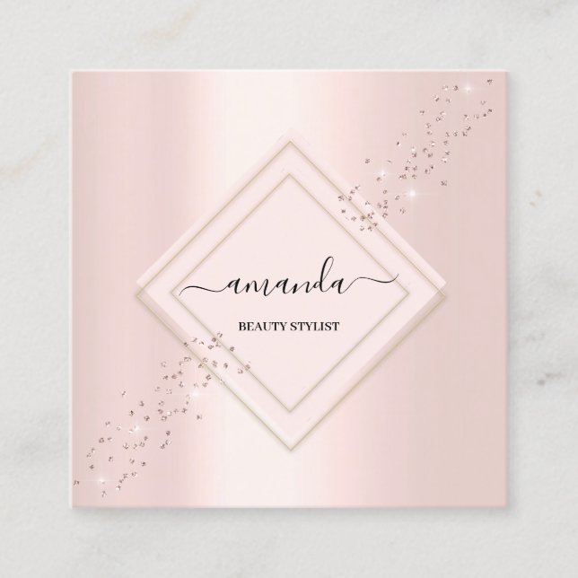 Beruflicher Minimalismus Rahmen Rosa Rose Glitzer Quadratische Visitenkarte (Vorderseite)
