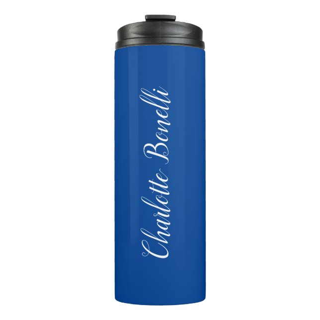 Beruflicher Minimalistischer Handschriftname Blau Thermosbecher (Vorderseite)