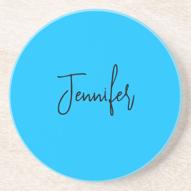 Beruflicher minimalistischer Kalligraphiename Blau Getränkeuntersetzer (Vorne)