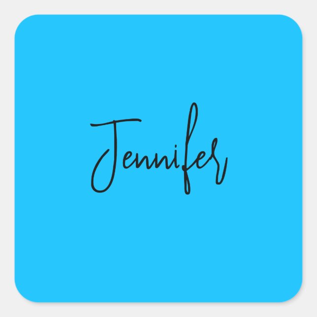 Beruflicher minimalistischer Kalligraphiename Blau Quadratischer Aufkleber (Vorderseite)