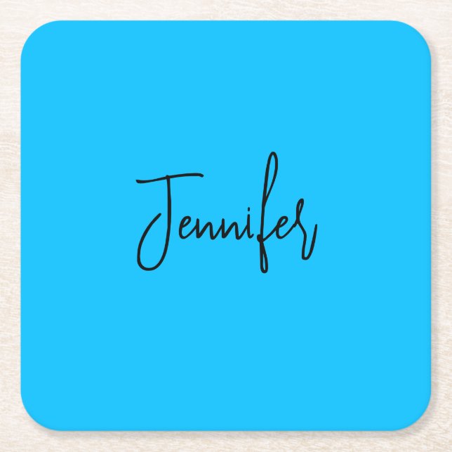 Beruflicher minimalistischer Kalligraphiename Blau Rechteckiger Pappuntersetzer (Vorderseite)