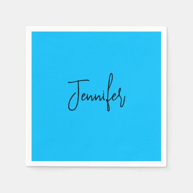 Beruflicher minimalistischer Kalligraphiename Blau Serviette (Vorderseite)