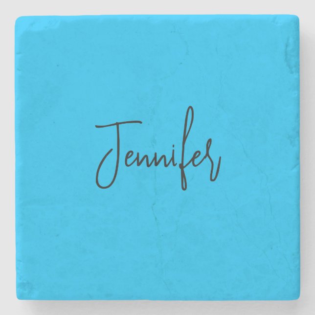 Beruflicher minimalistischer Kalligraphiename Blau Steinuntersetzer (Vorderseite)
