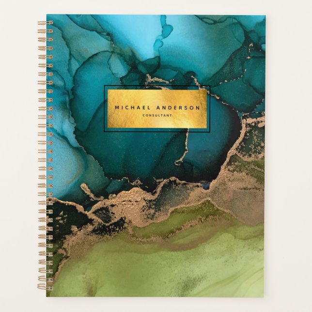 Beruflicher moderner Gold Black Aquamarin Planner Planer (Vorderseite)