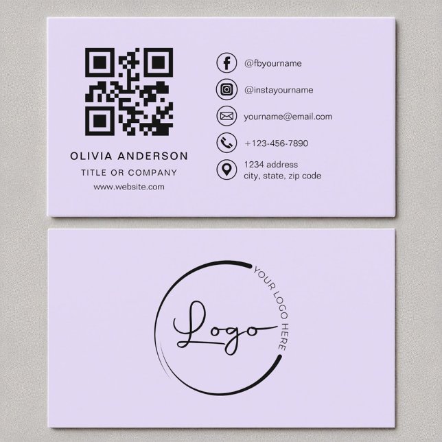 Beruflicher moderner Lilac-Lila QR-Code Visitenkarte (Von Creator hochgeladen)
