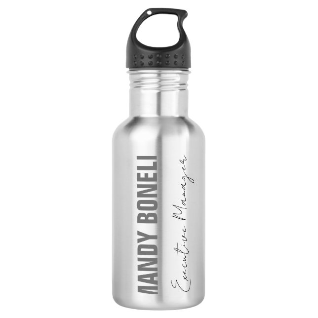 Beruflicher, moderner Minimalname Edelstahlflasche (Vorderseite)