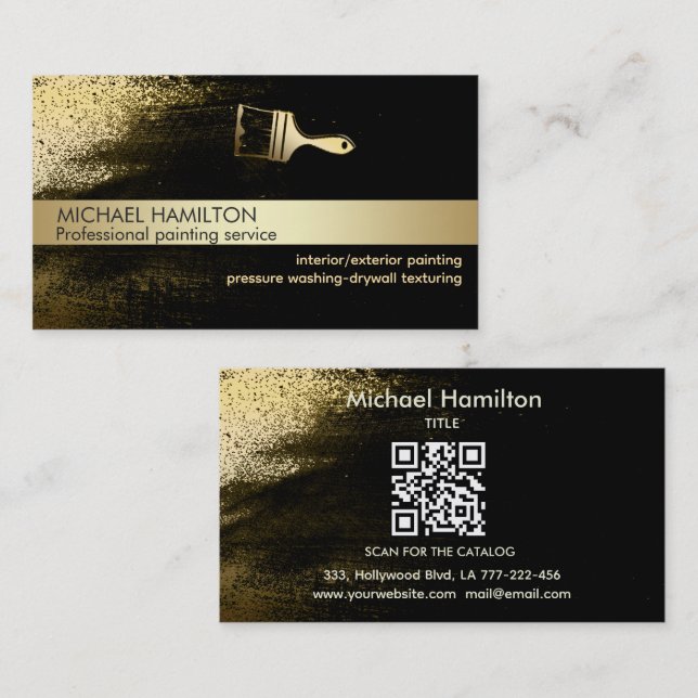 Beruflicher moderner QR-Code-Lackservice Gold Visitenkarte (Vorne/Hinten)