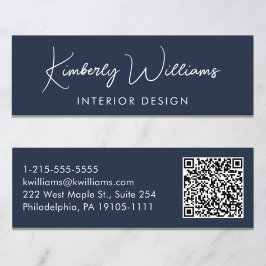 Beruflicher, moderner Script QR Code Blau Mini Visitenkarte