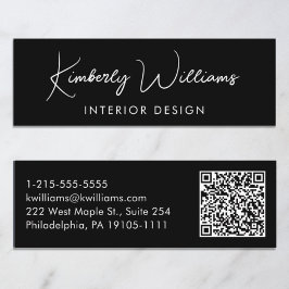 Beruflicher, moderner Script QR Code Schwarz Mini Visitenkarte