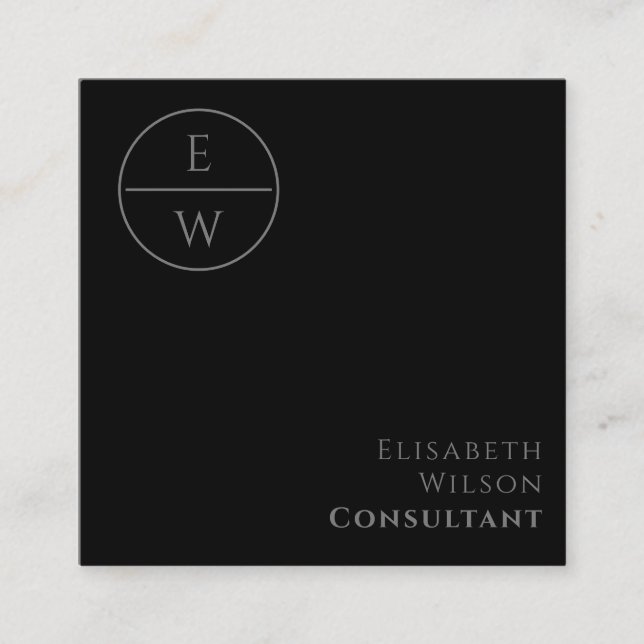Beruflicher Monogramm-Kreis Minimalschwarz Quadratische Visitenkarte (Vorderseite)