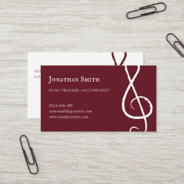 Beruflicher Musiker Treble Clef Modernes Burgund Visitenkarte