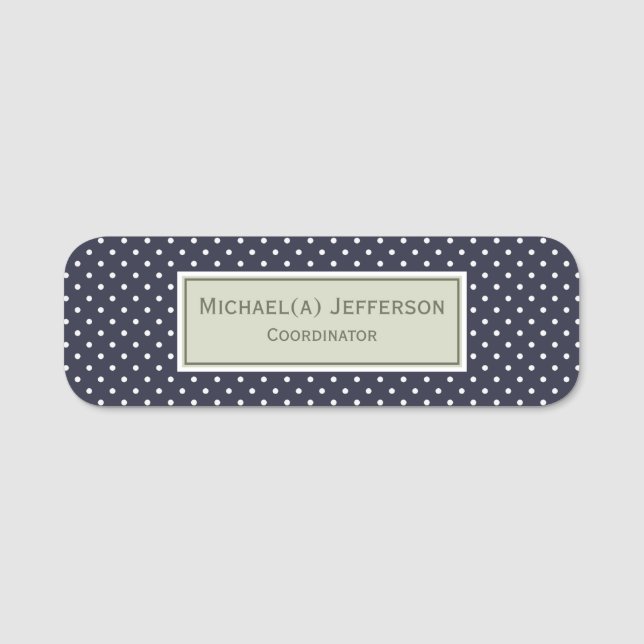 Beruflicher Navy Blue und White Elegant Polka Dot Namensschild (Vorderseite)