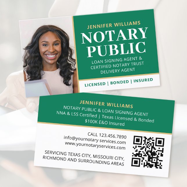Beruflicher Notar Public Foto QR Code Green Visitenkarte (Von Creator hochgeladen)