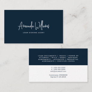 Beruflicher Notar Signing Agent Navy Blue Visitenkarte