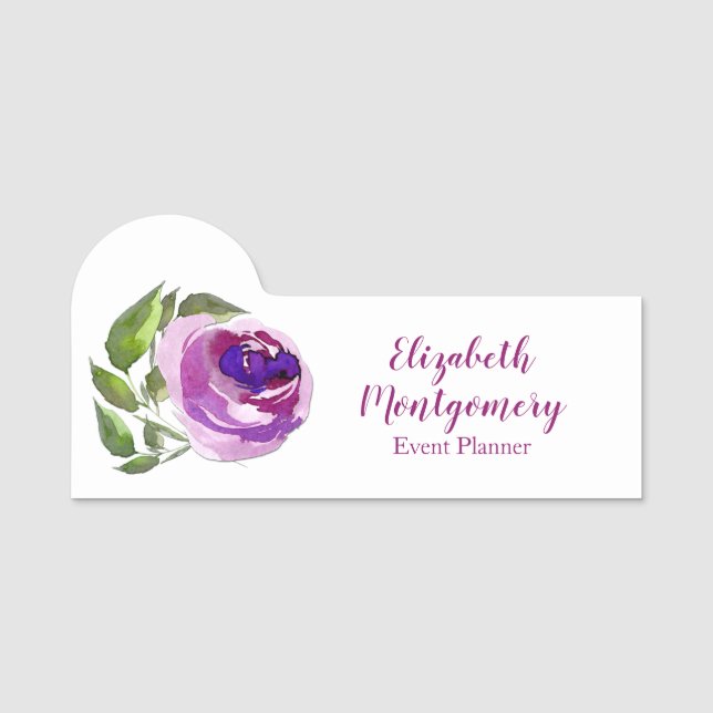 Beruflicher Planerlila Watercolor-Rose mit Blumen Namensschild (Vorderseite)