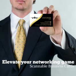 Beruflicher QR-Code-Black-Gold-Pilot Minimalistisc Visitenkarte