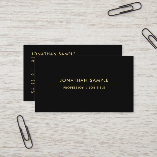 Beruflicher QR-Code Elegant Black & Gold Visitenkarte (Vorderseite/Rückseite Beispiel)