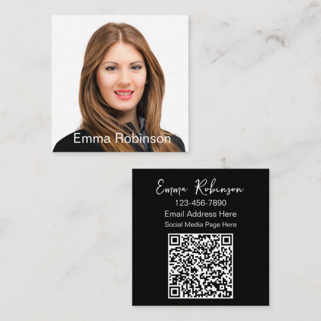Beruflicher QR-Code Foto Kontakt Business Cards Quadratische Visitenkarte (Vorne/Hinten)